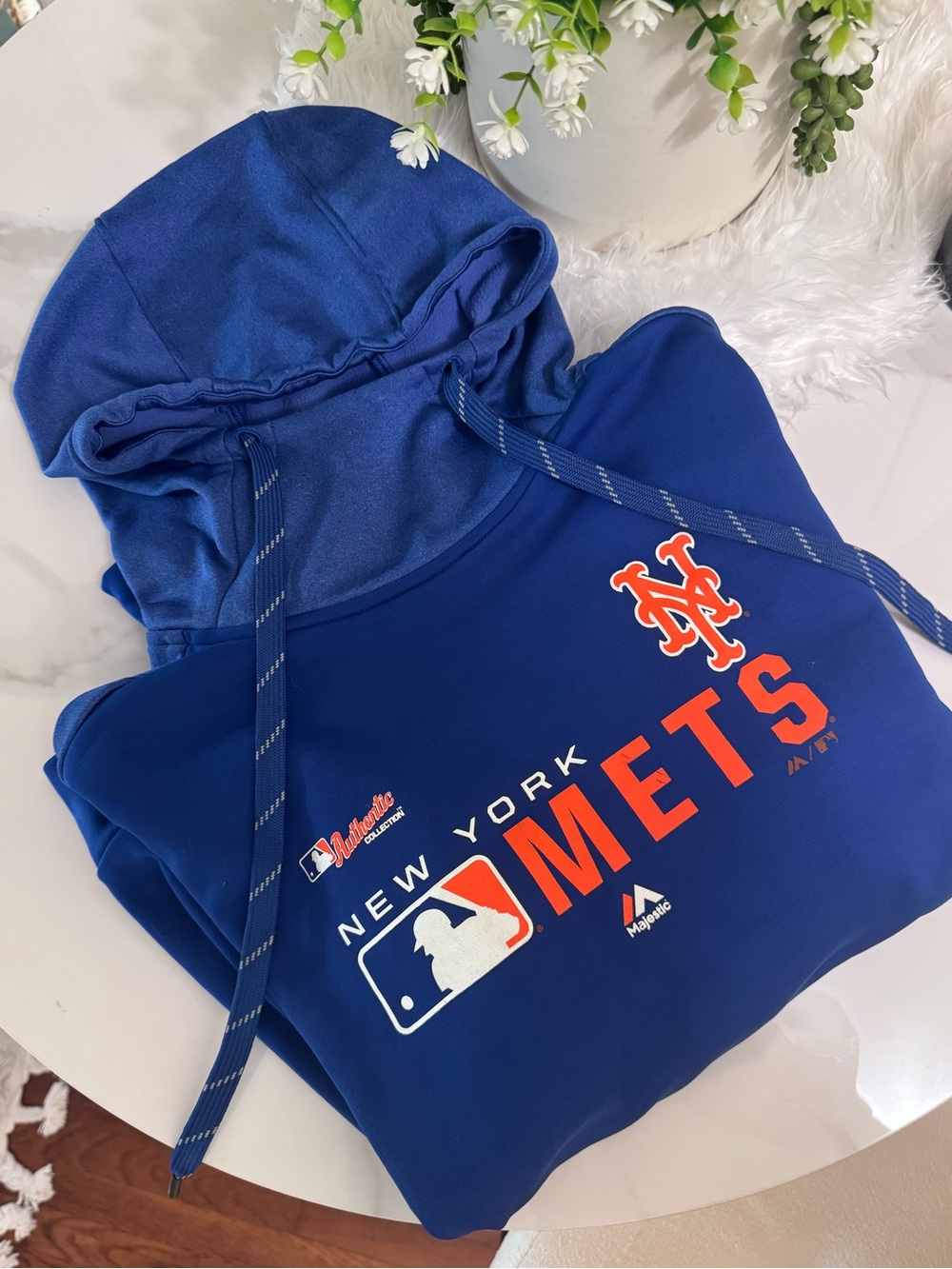 Majestic New York Mets Blue Pullover Hoodie Women’s Medium MLB Sweatshirt